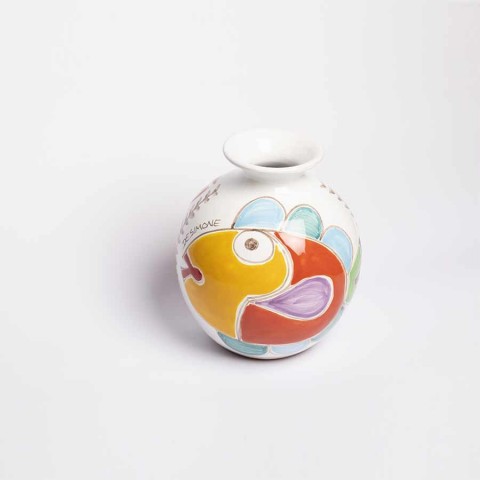 Round Cachepot Folk Fish VS507FK-PE/GR de simone Round Cachepot Folk Fish VS507FK-PE/GR de simone